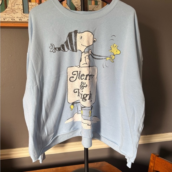 Peanuts Merry & Bright Blue Crop SweatShirt - Picture 1 of 3